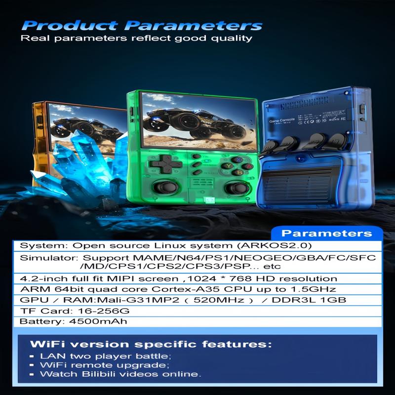 R40XX Pro Max Retro Handheld Game Console with Linux OS 3000mAh Battery 64GB/128GB Storage 20000 Classic Games WiFi Connectivity