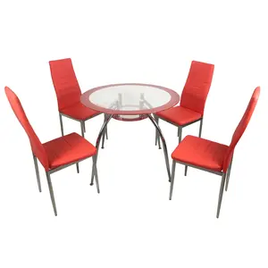 2000/1000 5pc SET 2 BOX 1 ROUND RED DINING TABLE 35.5″ x 29.5″ with 4 Red Chairs Set