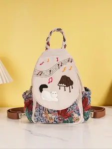 Boho Handmade Cat Piano Backpack, Cute Note Design, Multi-Layer Chest Bag, Unisex Dual-Use Shoulder Bag, Original Gift Idea, Trendy Backpack