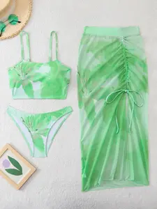 Women's Flat Chest Bikini Set, Three-Piece Swimsuit with Pouch Design, Stylish and Comfortable Beachwear for Summer