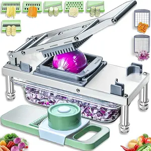 Stainless steel vegetable chopper, veggie chopper with 8 blades, onion dicer with container, food cutter & grater mandoline slicer