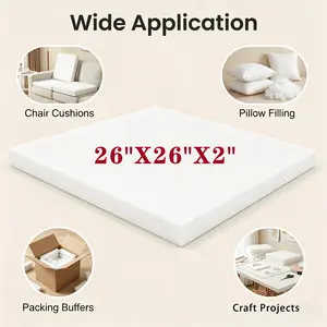 26 inches × 26 inches × 2 inches high-density foam filler, square-cut, used for making sofa chair cushions, filling materials, and packaging for transportation, suitable for DIY cosplay projects