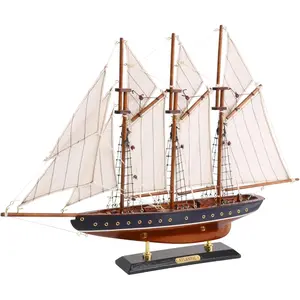 19-inch Sailboat Deco Wooden Schooner Model Ship Yacht Replica Nautical Home Decor Collection (ATL49-BLUE)