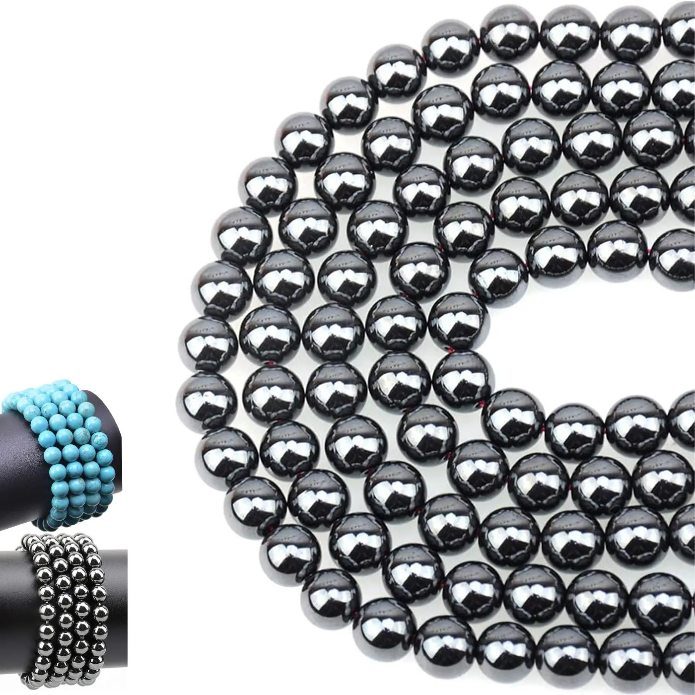 8mm Round Beads, 50pcs/string Hematite Beads, Natural Stone Gemstone Round Beads for DIY Jewelry Making Bracelets, Necklaces, Stackable Bead, Beads Charms Accessories