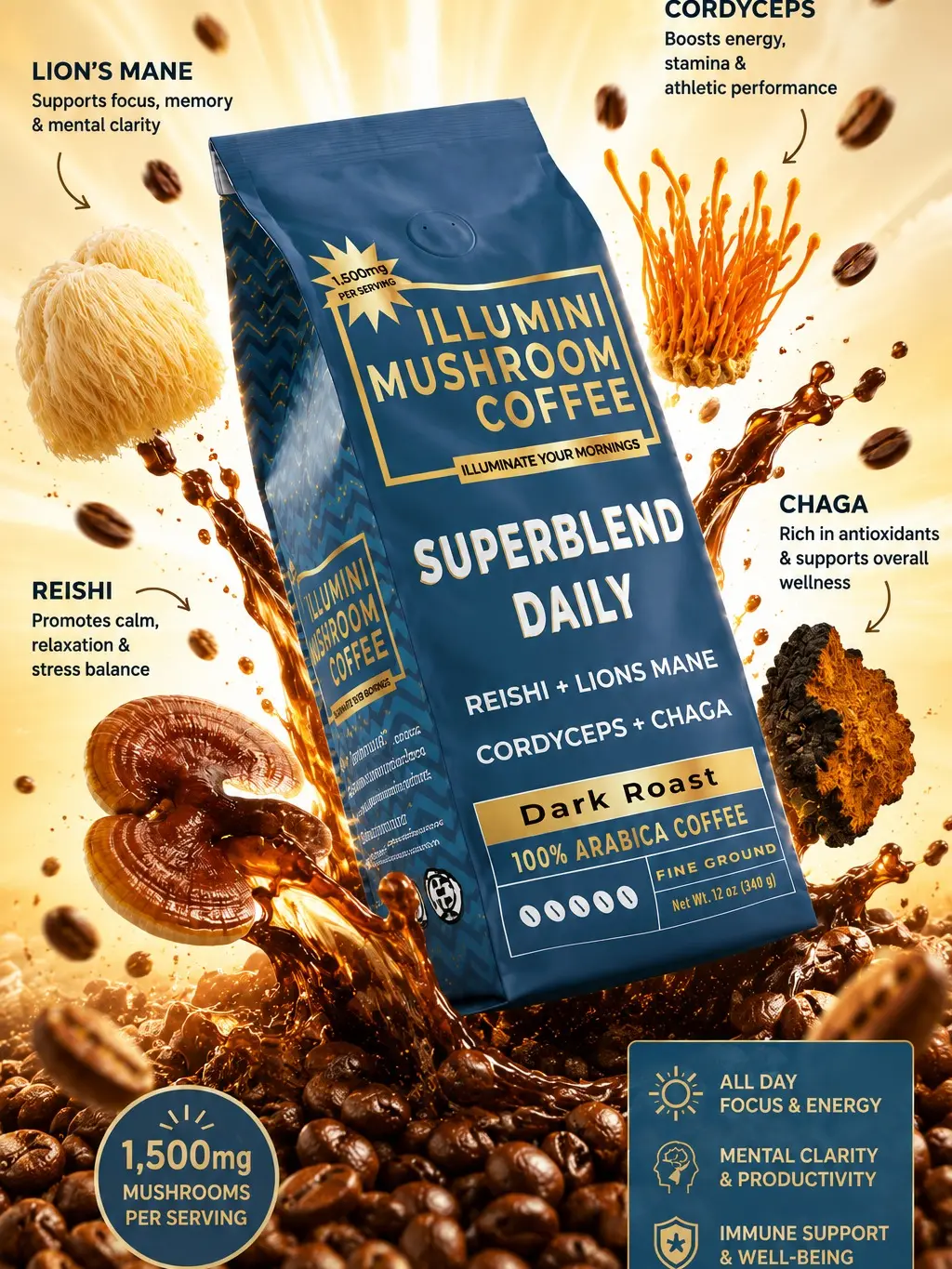 Superblend Daily Mushroom Coffee – Dark Roast