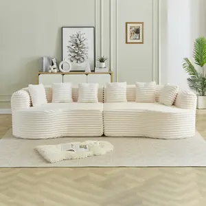 111.5'' Curved Sectional Sofa,  Oversized Modern Bone-Free Cloud Sofa with 6 Pillows Luxury Corduroy Four-Seater Memory Foam Sofa with Deep Seat Design, furniture living room
