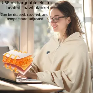 USB Magic Electric Heated Shawl Blanket, Rechargeable Warm Wrap for Home Office Outdoor Winter Use, Casual Style