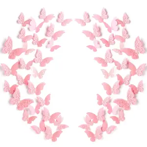 120 Pieces 3D Layered Butterfly Wall Decor Removable Butterfly Stickers Hollow Mural Decals for Birthday Cake Decorations Crafts Bouquet Flower Arrangements
