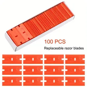 100pcs Double Edged Plastic Razor Blade Lable Clean Razor Glue Remover Window Glass Clean Scraper Car Wrap Sticker Squeegee Window Cleaning Tool