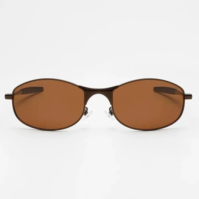 Vintage Y2K Oval Polarized Shades - Slim Bronze Metal Temples, Anti-Glare Brown Lens for Daily Driving, Aesthetic Photos & Summer Outfit
