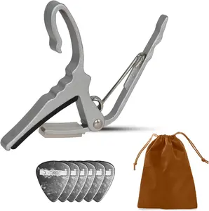 5 Core Guitar Capo for Acoustic Electric and Bass Guitars Quick Change Kapo Aluminum Alloy Build Soft silicone Padding with Picks & Carry Bag Silver - CAPO AL SLV