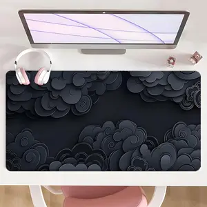 [Mouse Desk Pad] Non-Slip Mouse Pad Large Gaming Mouse Pad With Rubber Base & Stitched Edge Oriental Cloud Dark Gray Design Desk Top Protector Mat For Home & Office Use Perfect Gift For Holiday Season Desk Accessories