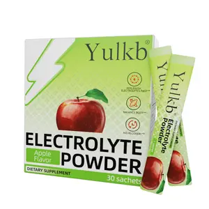 YULKB Sugar-Free Electrolyte Powder, enriched with 5 key electrolytes: magnesium, sodium, potassium, zinc, calcium, and vitamin C – 30 travel-sized packets, green apple flavor, sugar-free, suitable for ketogenic diets and vegans.