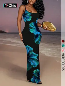 Women's Fashion Elegant Chic Feminine Floral Print Halter Dress, Womenswear Sexy Casual Summer, Perfect for Daily Wear & Special Occasions