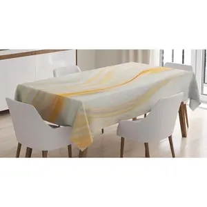 Psychedelic Tablecloth, Wavy Brushstroke Marble Blurry Splash Effects Art Design, Rectangular Table Cover for Dining Room Kitchen Decor, 60" X 90", Orange Grey