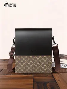 Men's Shoulder Bag Vertical Crossbody Business Casual PU Leather Small Backpack, Versatile Shoulder Bag, Plaid Pattern, All Seasons, High-End Style, Everyday Crossbody Bag