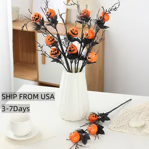 6Pcs Halloween Pumpkin Bunch with Black Maple Leaves Artificial Fall Flowers for Autumn Fall Floral Arrangements Fall Decor Decoration for Home Smiley little pumpkin artificial flower desktop decoration, Holiday Decorations