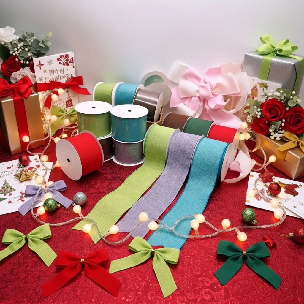 2.5 Inch, 10 Yards Christmas Ribbon Gifts Wrapping Ribbon Xmas Ribbon Home Decor for Cake Boxes Bouquet Hair Accessories Party Festival