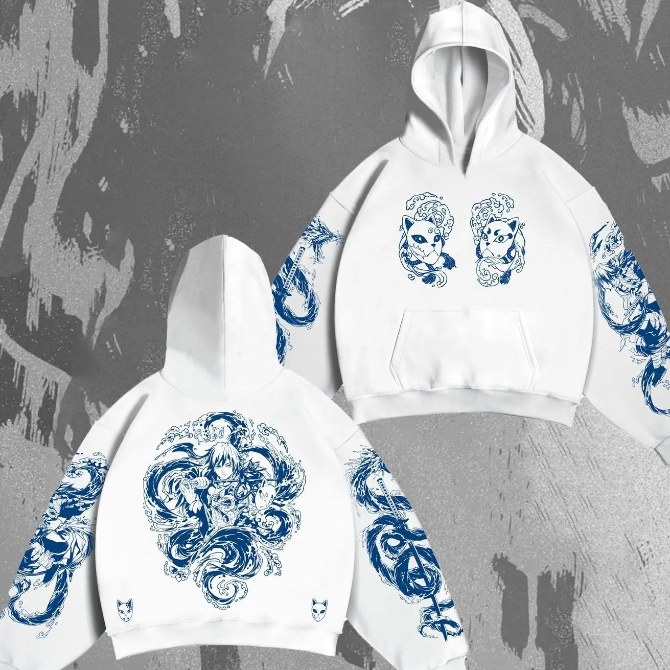 Giyuu Demon Slayer Anime White Hoodie - Water Breathing Fan Art - Minimalist Kimetsu no Yaiba 2