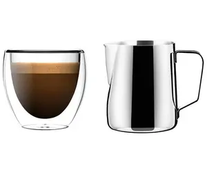 Lafeeca Espresso Cup Milk Frother Pitcher 2 in 1 Combo Set Coffee Jugs