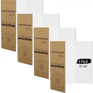 4 Pack 26" x 16" White Trifold Poster Board Medium Size Corrugated Tri Fold Project Poster Boards Science Fair Display Posterboards for Business Presentations, Event Displays, Art Exhibitions