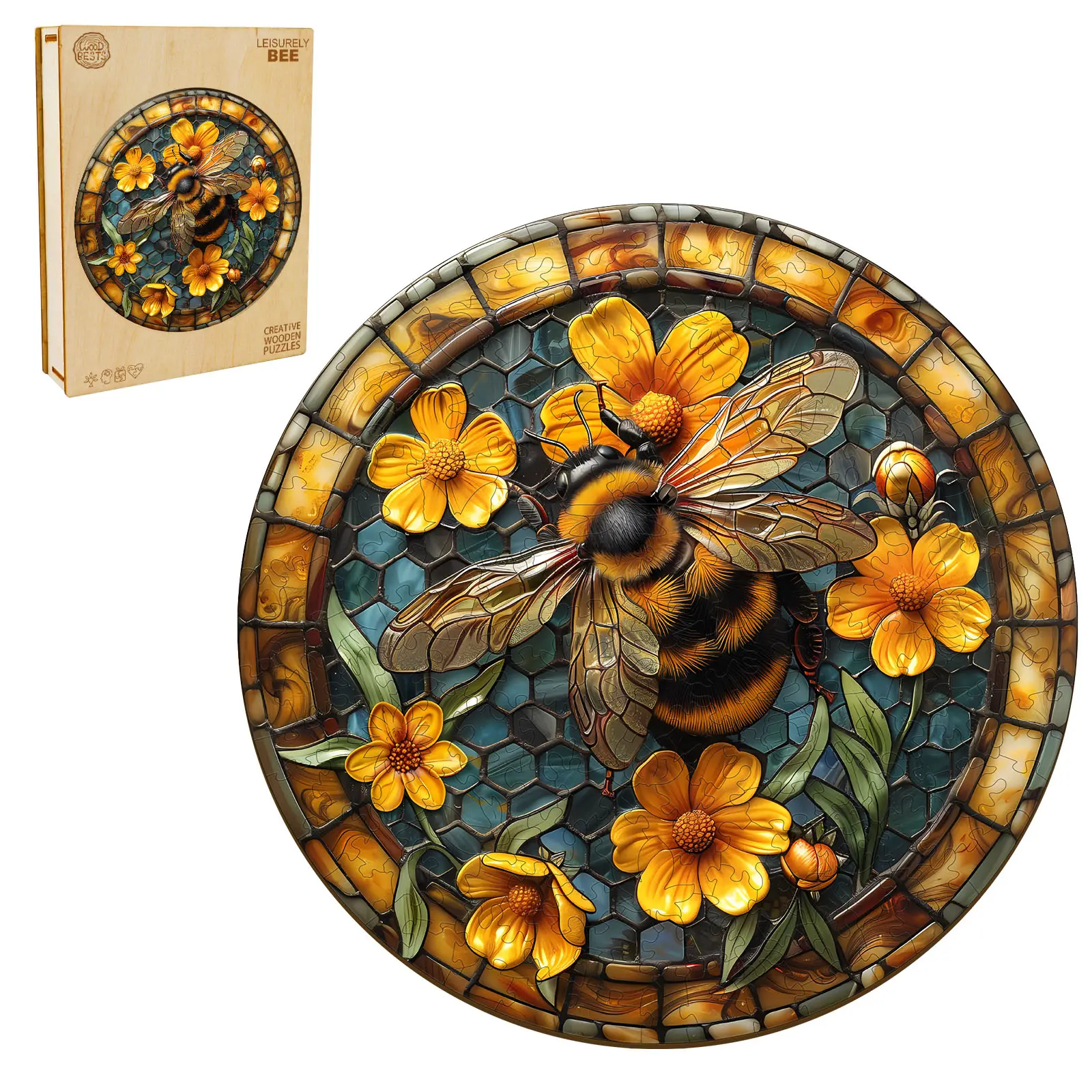 Leisurely Bee Wooden Jigsaw Puzzle for Adults and Kids Unique Shape Animal Wood Puzzles Challenging Puzzle, Family Game Creative Gifts，Laser-Cut Durable HDF Wood Puzzle Fun