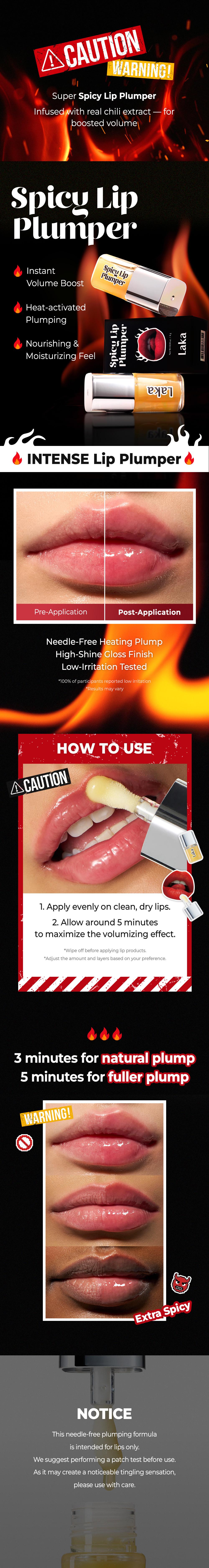 [Laka] Spicy Lip Plumper — Fuller-Looking Lip Plumper Gloss, Non-Sticky, High-Shine Finish