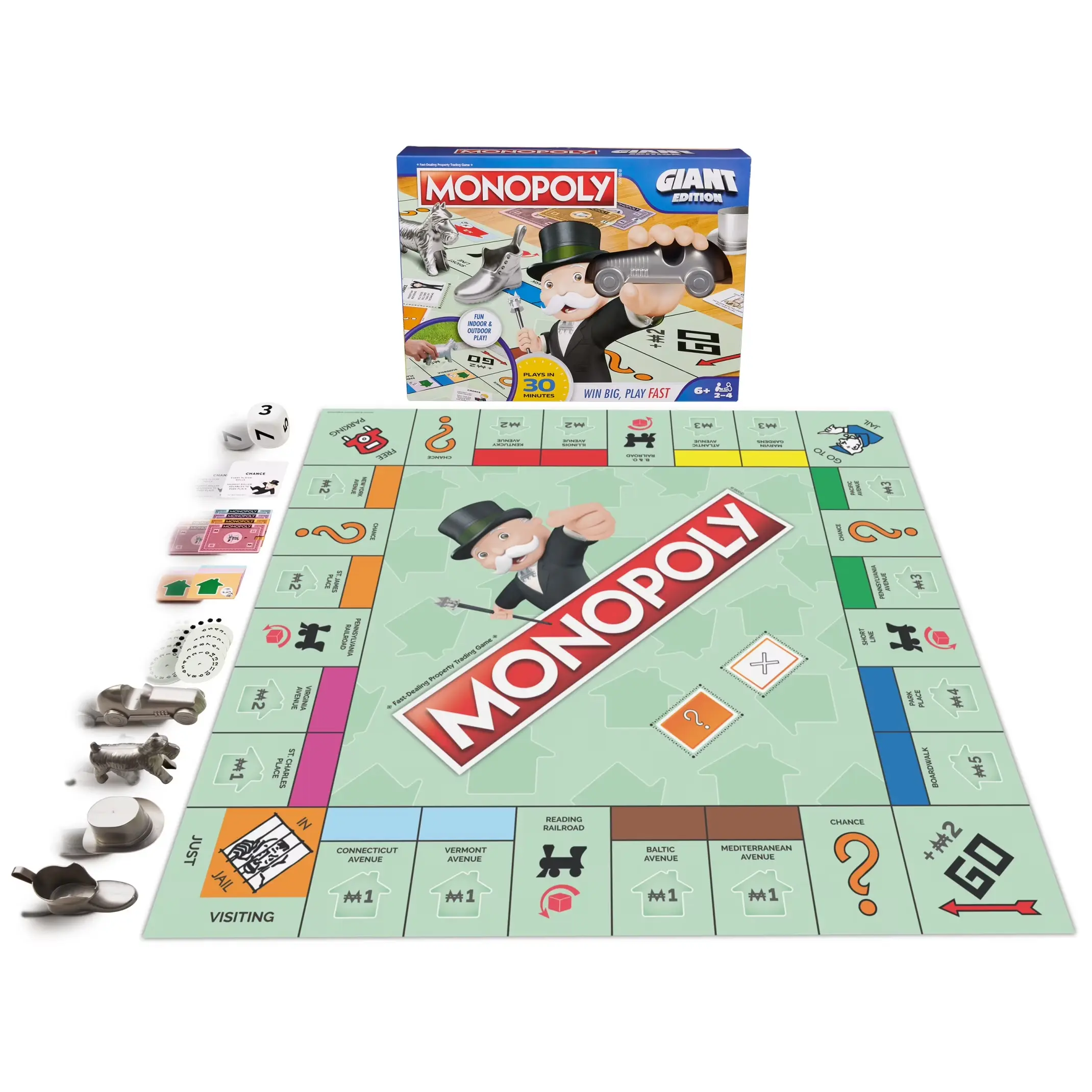 Monopoly Giant Edition Family Board Game, Extra Large Gameboard & Tokens, Quick 30-Minute Gameplay for Kids & Adults Ages 6+, 2-4 Players