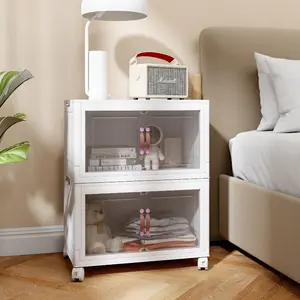 5-Layer Foldable Storage Cabinet with Wheels Stackable Plastic Organizer with Doors for Bedroom, Living Room & Kitchen