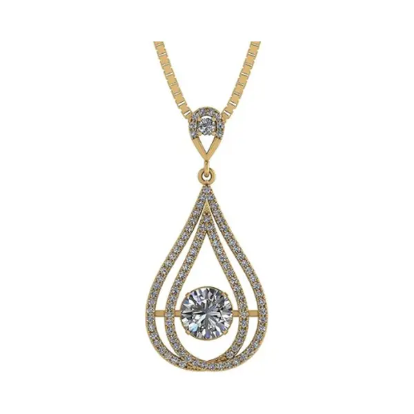 Central Diamond Center Chandelier Dancing Diamond Simulated Necklace for Women in 925 Sterling Silver