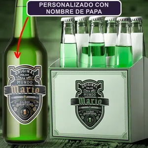 Personalized Father's day beer labels in Spanish Beer bottle labels and 6 pack bottle carrier