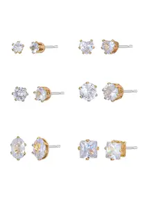 Time and Tru Women's Jewelry Essentials Simulated Diamond Stud Earrings, 6-Pack