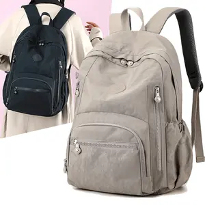 Durable Nylon Women's Travel Backpack, Anti-Theft, Multi-Pocket College Bag With Clear Panel, Fits 14" Laptop - Available In Beige, Black, Dark Green, Royal Blue, Grey, Magenta, Black