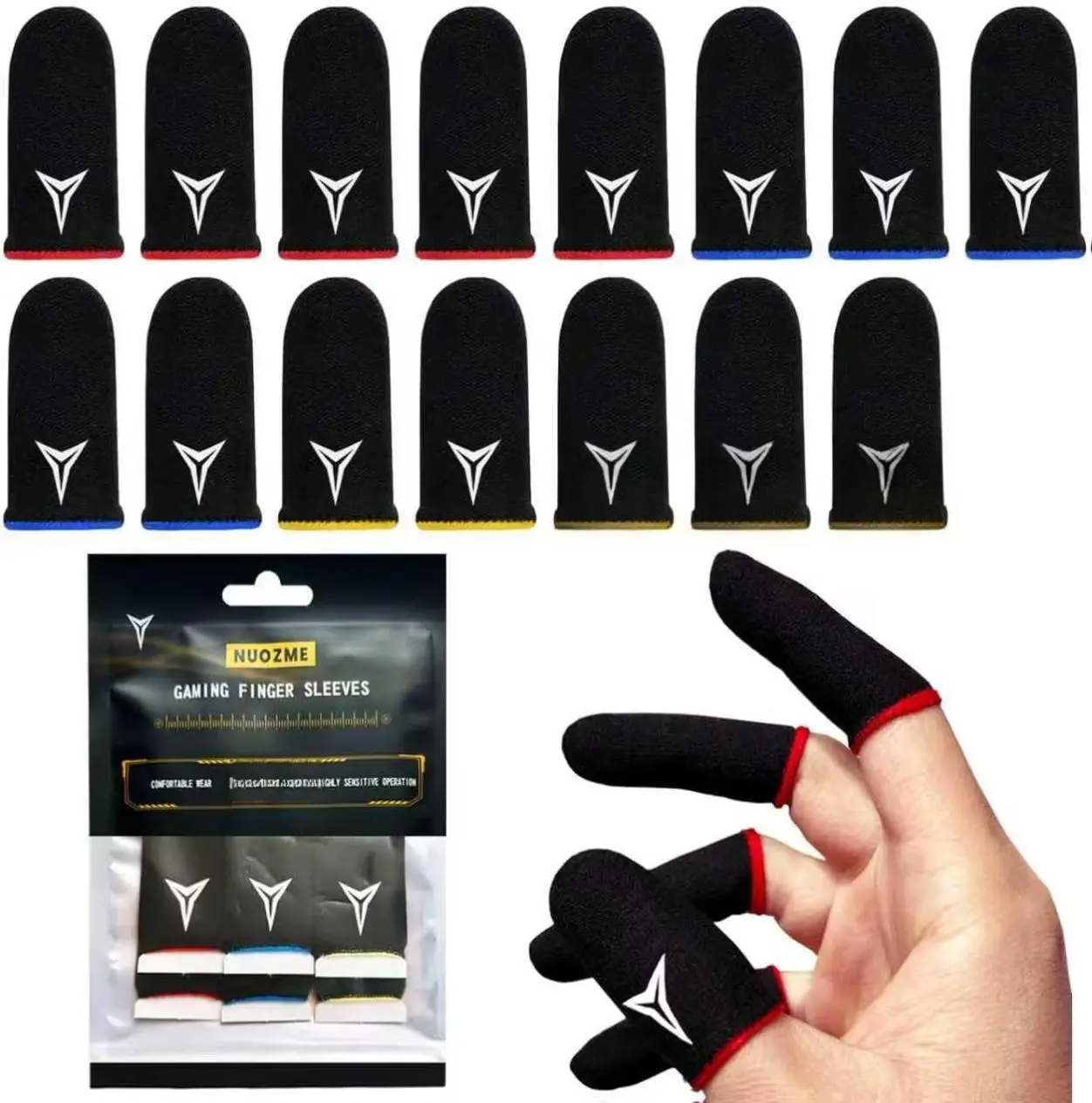 15-Pack E-Sports Light Model Gaming Finger Sleeves, Adjustable, Superconducting Smooth Feel, Anti-Sweat, Extremely Thin, Compatible with Phones, Mobile Devices & All Touchscreen Game Console Accessories, Phone, Edge Colors, Ultra-Thin