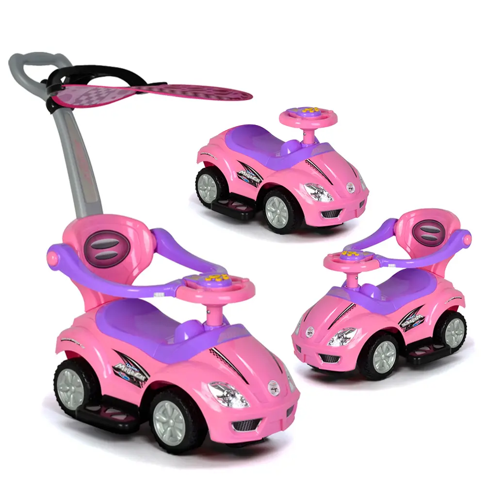 ChromeWheels 3 in 1 Ride on Toys Push Car with Guardrail, Mega Car for Toddlers, w/Handle, Horn, Music, Color Red