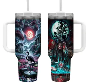 Sleep Token Dark Fantasy Handle Tumbler 40oz | Masked Figures Gothic Art 40oz Drinkware | Alternative Metal Fan Gift with Handle