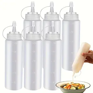 3pcs 240ml/8oz Condiment Squeeze Bottle, Plastic Cap and Measuring Twist Squeeze Bottle, Container Dispenser Syrup Dispenser Ketchup Mustard Barbecue Sauce Salad Dressing Olive Oil for Restaurants Eid Al-Adha Mubarak