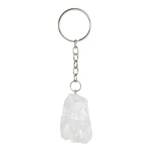 Clear Quartz Crystal Keychain - Raw Quartz Stone Keychain - Crystal Quartz Charm - Brazilian Quartz Crystal Keyring