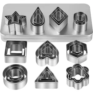 Mini Cookie Cutters Set with Box, 30Pcs Small Stainless Steel Flower Square Heart Round Star Triangle Oval Shapes Cookie Cutters, Mini Polymer Clay Cutters for Kids