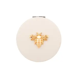 PU Leather Round Dual-Sided Makeup Mirror, Bee Accessory, Portable and Durable, Perfect Gift for Women