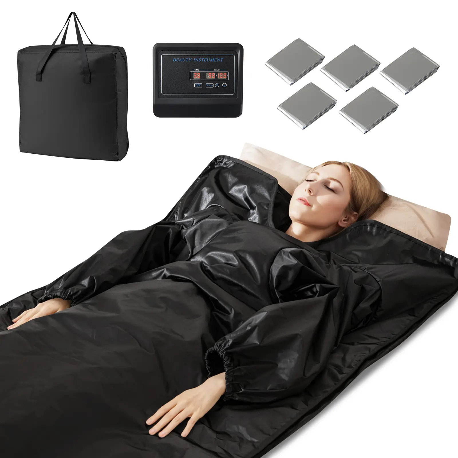 COSTWAY - Infrared Sauna Blanket for Home Use with Arm Sleeves Wraps and Carry Bag-Black COSTWAY - Infrared Sauna Blanket for Home Use with Arm Sleeves Wraps and Carry Bag-Black