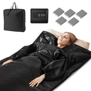 COSTWAY - Infrared Sauna Blanket for Home Use with Arm Sleeves Wraps and Carry Bag-Black