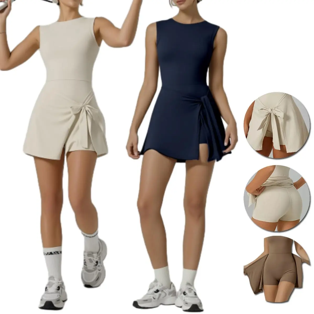 Women's Tennis Dress with Built-in Shorts and Ruffle Side Slit, Sleeveless Yoga Golf Athletic Dresses for Women hem sport short dress