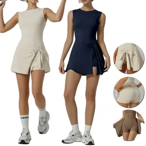 Women's Tennis Dress with Built-in Shorts and Ruffle Side Slit, Sleeveless Yoga Golf Athletic Dresses for Women hem sport short dress