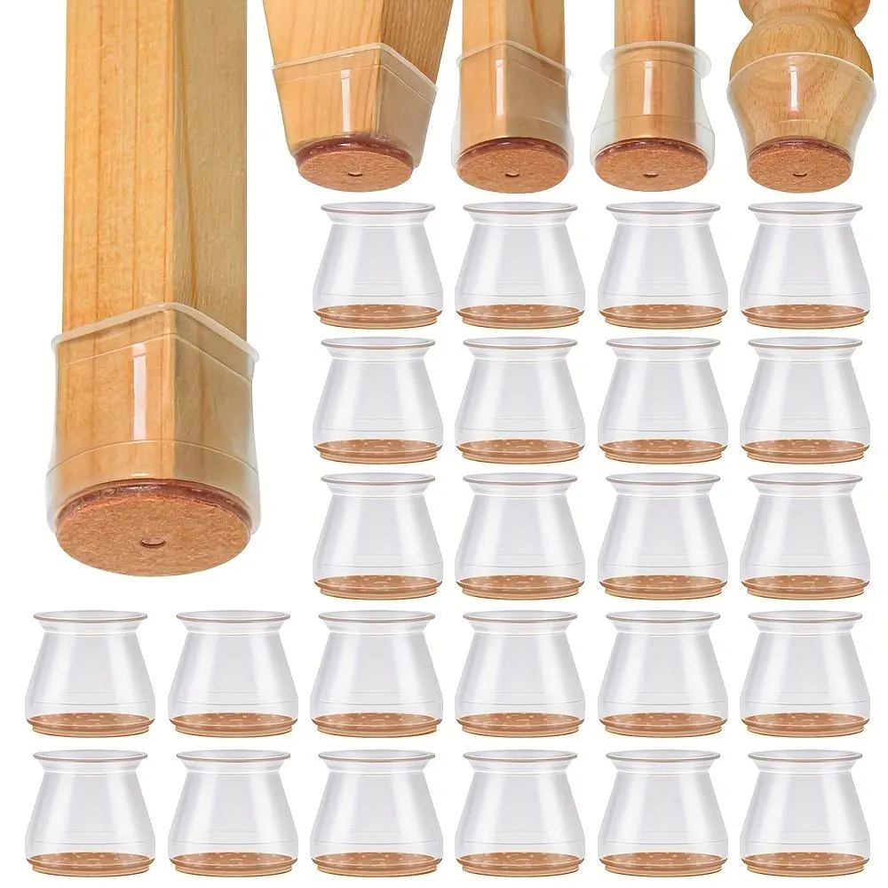 24 Pack Chair Leg Floor Protectors, Transparent Covers with Felt Pads to Reduce Noise, for Small Furniture Legs, Acrylic, Compact Design, 24 Chair Leg Floor Protectors
