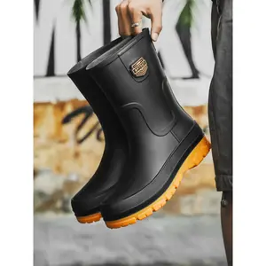 Men's Waterproof Drawstring Rain Boots, Stylish Long Design in Three Trendy Colors, Anti-Slip for Outdoors & Commute