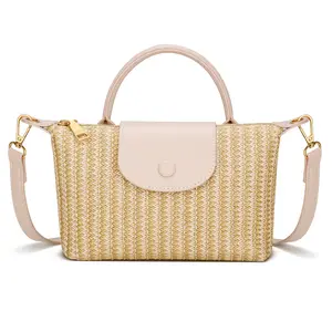 KKXIU Top Handle Straw Woven Crossbody Bag for Women Summer Straw Beach Clutch Shoulder Purse
