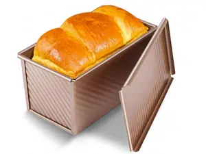 Pullman Loaf Pan with Lid, Non-Stick Bakeware Golden Corrugated Carbon Steel Bread Toast Box Mold with Cover for Baking Bread, 1 lb Dough Capacity