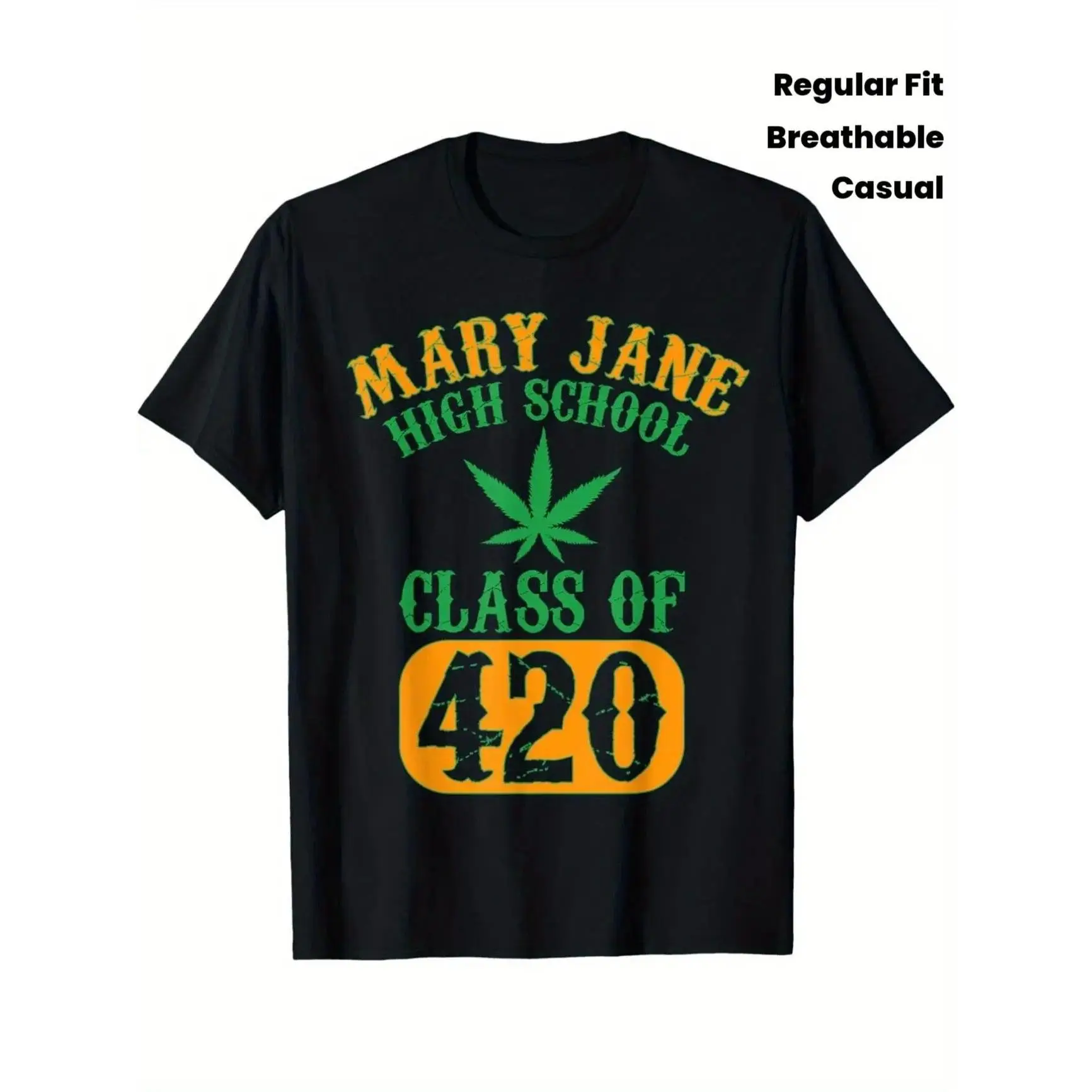 Men's Class of 420 Weed Graphic T-Shirt - Unisex Top, 100% Breathable Fabric, Crew Neck, Short-Sleeve, Regular Fit, Weekend Casual Wear, Thin, Shortsleeve, Tshirt