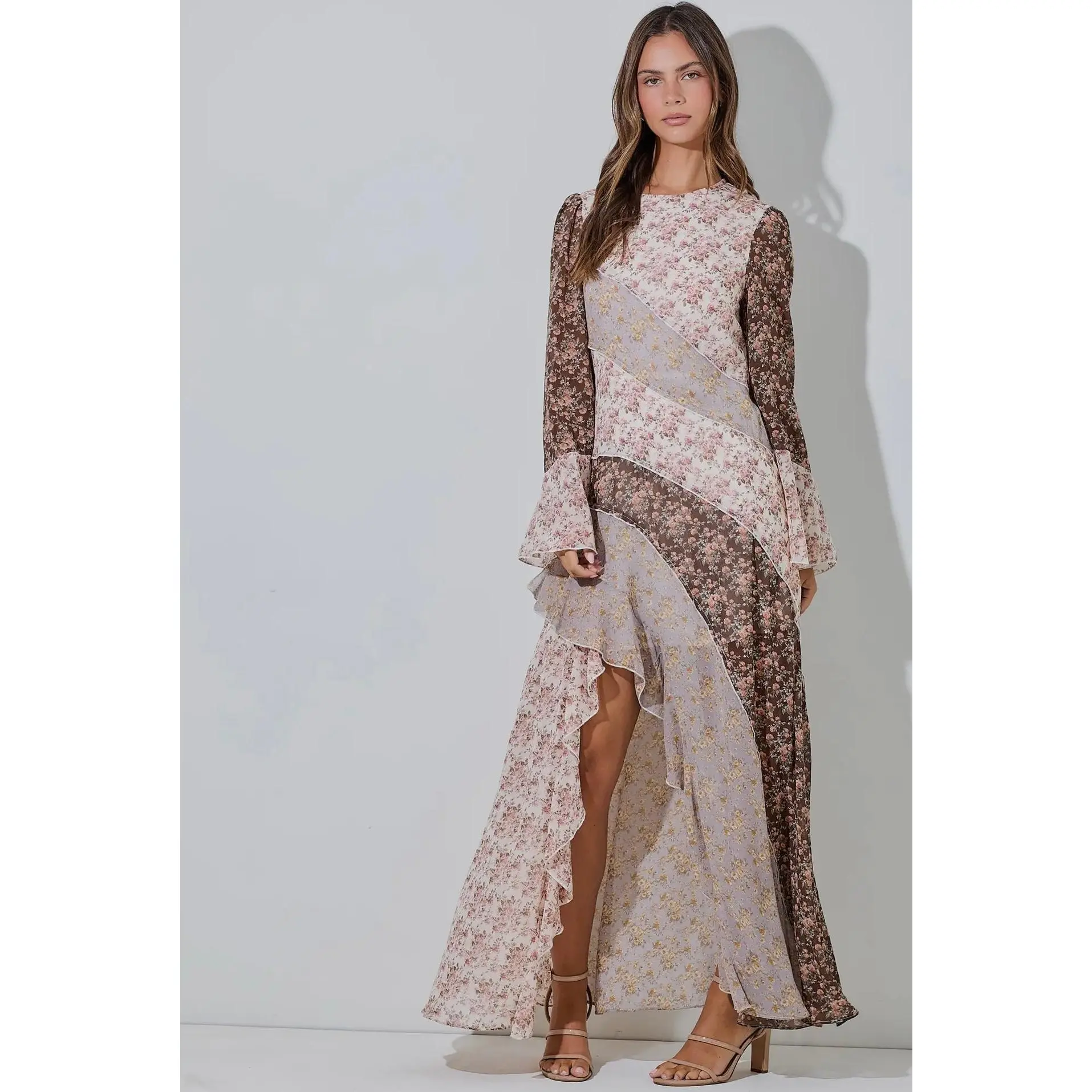 Floral Chiffon Ruffle Maxi Dress